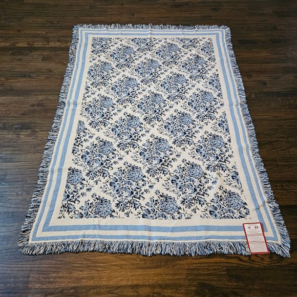 NEW RUG BARN CHRISTINA BLUE COMBO NAVY, MEDIUM BLUE, AND CREAM THROW/ BLANKET - Picture 8 of 11